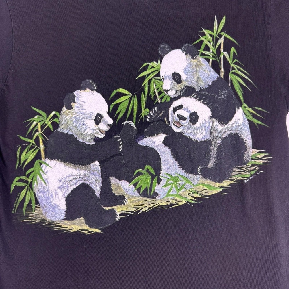 Vintage 1991 Harlequin MG Panda Bear Single Stitch Graphic T-Shirt Black Medium - Picture 2 of 6
